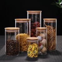 Botellas de almacenamiento Jares de cocina Contenedor de comida de cocina Bambo cubierto de borosilicato de vidrio sellado Organizador de granos misceláneos