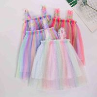 Vestido Girl Princess Dress Rainbow Color Summer Dress For Girls Toddler Strapless Birthday Party Tutu Dresses Baby Girl Clothes J220523