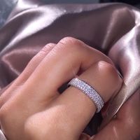 Cluster Rings Simple 3 Row Cubic Zirconia 925 Sterling Silver For Women Fashion Wedding Engagement Band Jewelry Bague FemmeCluster