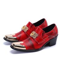 Kleiderschuhe Italiano Herren echte Leder klobige High Heels Oxford Slip auf rote Hochzeitsfeier Frühling Formal Sapato Maskulino