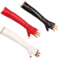 Zwarte rode witte blootgestelde vinger halve handschoenen in winter dames lange arm cover rijden PU leer over elleboog