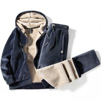 Erkekler Trailsits Erkek ve Kadın Kış Setleri Sıcak artı Kadife Kalın Takım İki Parça Takip Erkek Kapşonlu Gevşek Ceket L-8xlmen's