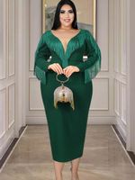 Plus Size Dresses Elegant Dress Midi Fashion Chic Tassel Lon...