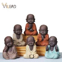 VILEAD Ceramic Buddha Statues Modern Mini Monk Sculpture Tea Set Statuette Miniature Figurines for Home Decoration Accessories G0209