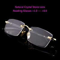 Gafas de sol Gafas de lectura de vidrio sin borde Man Lente de piedra de cristal natural anteojos presbitópicos Mujeres TR90 Alta calidad Anti Eye Dry 5.0 6.0su
