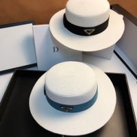 2022 NEW PD HAT Fashion Men Women's Straw Sun Hats Wide Brim Paper Straw Fedora Jazz Boater Caps Pork Pie Cap with Band