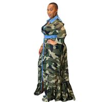 Women&#039;s Plus Size Outerwear & Coats ChocoMisty-LadyPlus Plus-size Dresses Camouflage Patchwork Shirt Collar Maxi Dress PP079