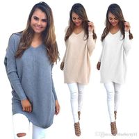 Womens Ladies V-Neck Chunky Knitted Oversized Baggy Sweaters Thin Jumper Tops Outwear Black White Plus Size S-2XL220o