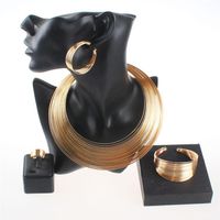 Fashion Dubai Gold Plated Nigerian Wedding African Beads Opened Cuff Necklace Bangle Earrings Ring Party Statement Jewelry Set249W