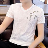 Men' s T- Shirts Summer Male V Neck Tops Youth Thin Ice S...