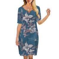 Women Dress Vintage Floral Pattern 3D Printed Vneck Loose Casual Short Sleeve Shift Dress for Female Dresses 220616
