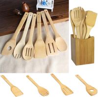 Bamboo Spoon Spatule 6 Style przenośne drewniane przybory kuchenne gotowanie Turners Slinted Holder Holder Sxjun8