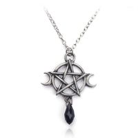 Supernatural Pentagram Moon Necklace Black Crystal Pendant Witch Protection Star Amulet For Women Charm Jewelry Accessories Gift1226V