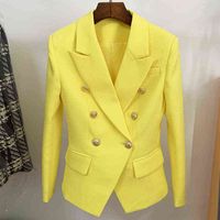 Blazer Women Yellow Black Cotton Linen Gold Breadtons Rose Office Office Ladies Blazers lexets عالية الجودة J220813