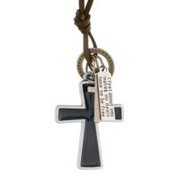 Enamel Jesus Cross Necklace Letter ID Adjustable Chain Pendant Leather Necklaces for Women Men Punk Fashion Jewelry Gift