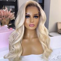 Top Closures Wavy Platinum Blonde Ombre Body Wave Synthetic Hair Lace Front For White Women Glueless High Temperature Fiber Cosplay