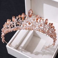 Barok Retro Gül Altın Şeftali Kristal Gelin Tiaras Crown Rhinestones Pageant Diadem Peçe Tiara Kafa Bandı Düğün Saç Aksesuarları 220805