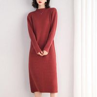 Lässige Kleider hochwertiger Pulloverkleid für Frauen knielange Feste Farbe O-Neck Pullover Dicker Herbst und Winter kurz rote Pink Schwarz