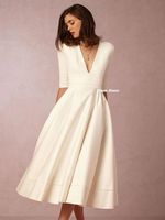 Party Dresses White A-Line Minimalist Valentine's Day Dress V Neck Half Sleeve Length Pleats Cocktail Gowns 2022 Vestidos De NocheParty