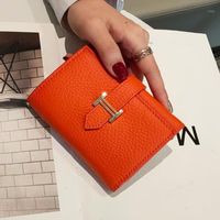 Womens womens dobre bolsas de couro genuíno moda curto telefone design luxo hasp bolsa pequena carteira