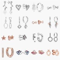 925 Sterling Silver stud Brand New Sparkling Double Hoop Earrings High Jewelry rose gold star love Ear Studs charm Dust Bag Gifts 216a
