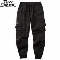 Pantalon masculin streetwear hanche joggers joggers côté pochets harajuku pantalon sac en sac branche hiphop noir de rue.