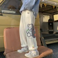 Erkek pantolonlar Sıcak sıradan erkekler karikatür ayı baskılı geniş bacak eşofmanları 2022 Kış Kore tarzı pantolon erkek hip hop pantolon