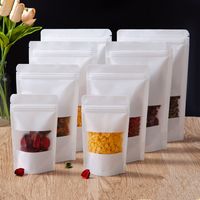 100 adet Kalın Stand Up Beyaz Kağıt Pencere Zip Kilit Çanta Açılabilir Bisküvi Kahve Tozu Snack Şeker Kurutulmuş Meyve Fındık Çay Tahıllar Hediyeler Saklama Torbalar
