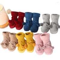 First Walkers Baby Chores Chaussures nées d'automne d'hiver Enfants Anti Slip Soft Soft Solin Toben Butterfly Knot Sock pour 0-24mfirst