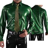 Костюмы для котлета Bling Metallic Green Latex Top Men Shirt