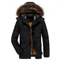 Men's Down & Parkas ICPANS Parka Jacket Men Long Fur Winter Coats Plus Warm Black Zipper Mens Size XXXL 4XL 5XL 6XL1