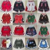 남자 23 Michael Basketball Shorts Justdon Short Hip Pop Sport Wear With Pocket 지퍼 스웨트 팬츠 블루 흰색 검은 색 빨간색 보라색 스티치 크기 S-XXL