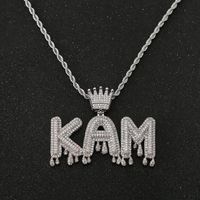 Custom Name Crown Bail Purple Drip Letters Necklaces & Pendant For Men Women Gold Color Cubic Zircon Hip Hop Jewelry294m