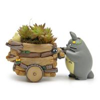 Carton Cartoon chariot Totoro Flowerpot Résine Figurines miniatures japonaises Gift Anime Figurine Ornements Desktop Home Decor 220613