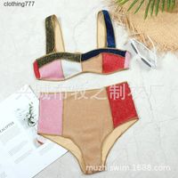 Muzhi 2021 swimsuit new bikini high waist women bikini gold silk swimsuit splicing