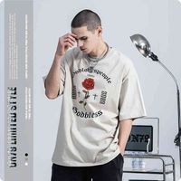 Erkek T-Shirt Vivgae Niş Tasarım Gül Gotik Tarzı Baskılı Kısa Kollu T-Shirt Kişiselleştirilmiş Kızarmış Sokak Moda Marka Gevşek Erkek Giyim B9iu