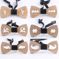 Bow Ties Elegant Men Women Wedding Party Hollow Carved Bambo...