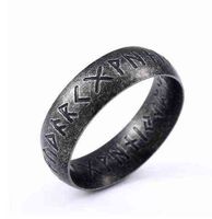 Palabras de runa de letra Odin Norse Viking Rings Estilo de moda de acero inoxidable para hombres Joyas y220519