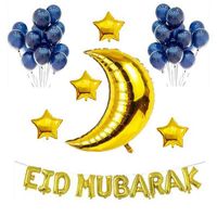 Conjunto Eid Mubarak Gold Moon e Star Letter Foil Balloons Balões da Marinha Ramadan Kareem Party Decoração Muçulmana Suprimentos Islâmicos J220711