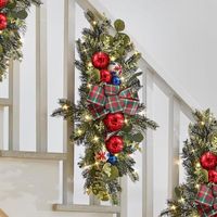 Decorative Flowers & Wreaths Cactus Door Hanger Cordless Prelit Stairs Decoration Lights Up Christmas LED Wreath Wooden WreathDecorative Dec