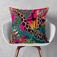 Cojín/almohada decorativa multicolor jirafa jirafa cubierta de cojín de colchón de moda federal animales pintura de almohada cuadrada decoración de sofá de dormitorio