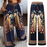 Pantalon féminin Capris Femmes hautes hautes Princes faciles pantalons décontractés imprimés en toute longueur Lacet Up Long Boho Beach Pockets