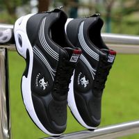 Black Leather Casual Sneakers Autumn Wedges Mens Shoes Train...