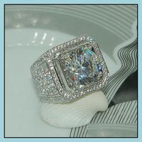Pierścienie zespołu biżuteria oszałamiająca ręcznie robiona moda 925 Sterling Sier Round Cut White Topaz CZ Diamond Fl Fl Gemstones Men Men Wedding Ring Down
