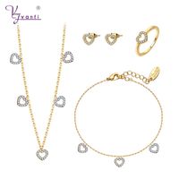 Earrings & Necklace Gold White Rose Color Heart Shaped Copper Romantic Bracelet Ring Jewelry Sets For Women GiftEarrings