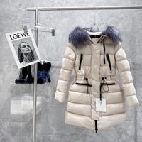 Womens Down Parkas models Puffer Jacket woman Keep warm Hooded Top Version girl England London Luxury Outerwear CoatsSilver fox big fur collar mid-length thick coat