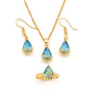 18K Yellow Gold GF Pendant Earrings Ring ed chain Water Drop sapphire Crystal Rectangle Gem with Channel Bridal Jewellery262B