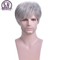 Synthetic Wigs MSIWIGS Short Silver Grey Wig Mens Hair Old People Straight For The Aged White Color222W