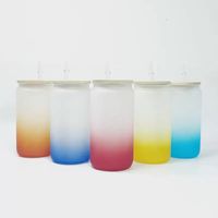 16oz Süblimasyon Buzlu Cam Bira Kupalar Degrade Renk Bambu Kapak ve Yeniden Olabilir Saman Isı Transferi Cam Soda Can Kahve Süt Suyu Bardak