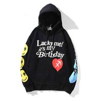 Men's Hoodies & Sweatshirts Hip hop Kanye's same smiley face letter flame sweater couple autumn and winter Plush loose Fashion Top Men FX8Z
